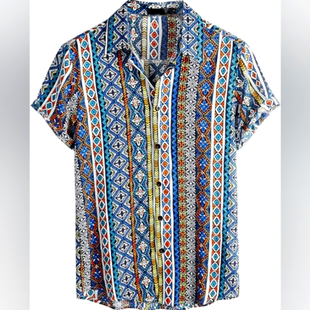 VATPAVE Mens L Summer Tropical Shirts Short Sleeve Button Down Hawaiian Shirt